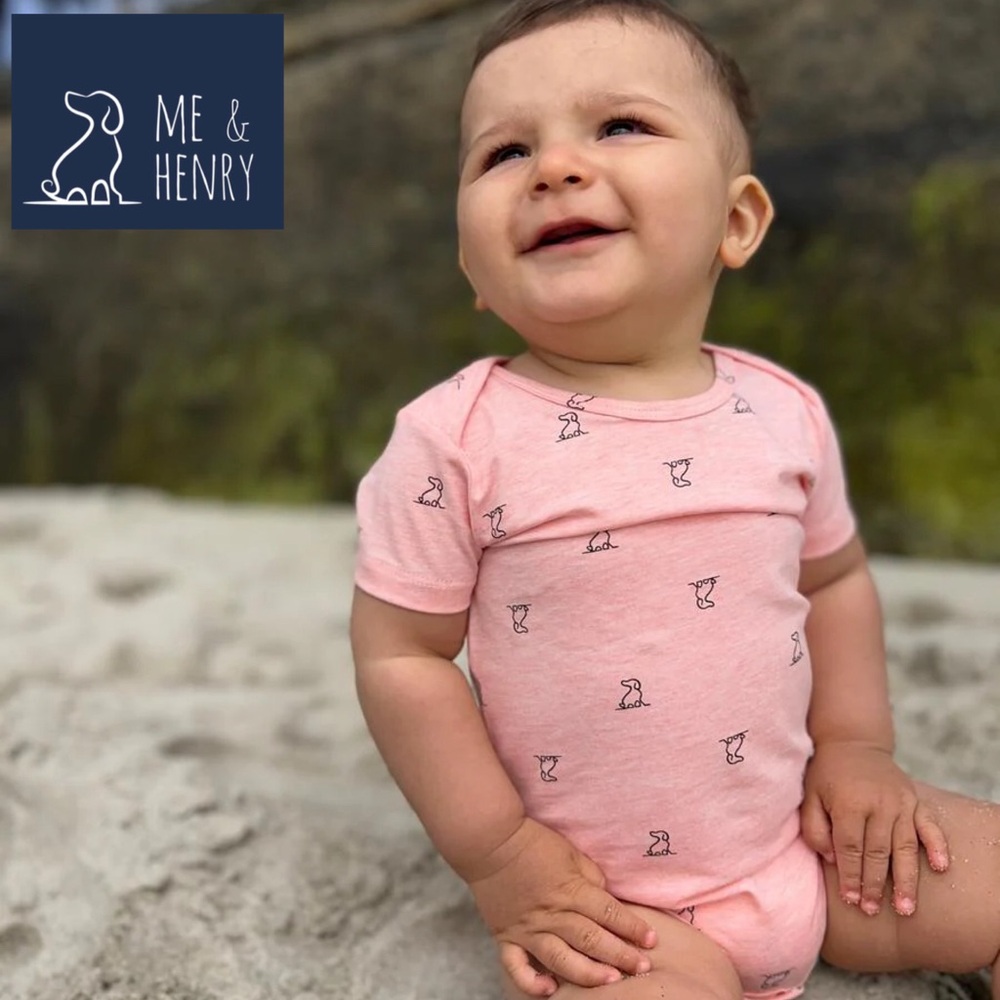 Me & Henry Walty Onesie in Salmon Henry Dog